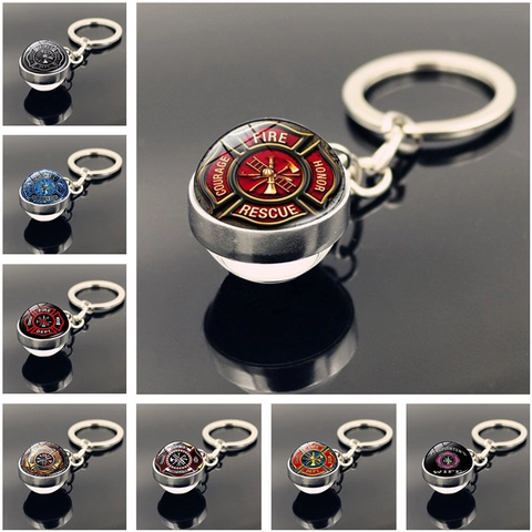 Feuerwehr Rettung Doppelseitige Glaskugel Schlüsselanhänger Zinklegierung Beruf Held Malteserkreuz Professionelles Geschenk