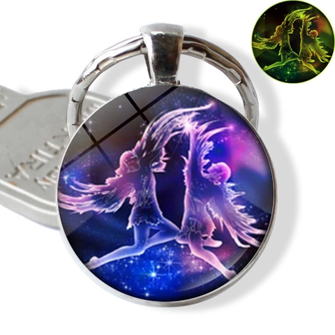 Leuchtender 12 Tierkreiszeichen Sternzeichen Schlüsselanhänger Zinklegierung Glas Zeitstein Glow In The Dark Galaxie Anhänger