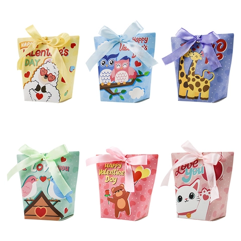 Scatole Regalo San Valentino Animali Carta Sacchetti Caramelle Con Fiocco Confezione Decorativa