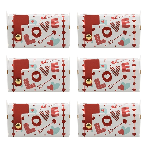 Valentine's Day Mailbox Gift Boxes Heart Pattern LOVE Print Paper Candy Packaging For Wedding Party Favors DIY Foldable