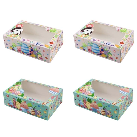 Easter Paper Gift Box With Clear Window Rabbit Egg Pattern Cookie Candy Baking Packaging Box For Holiday Party Decor