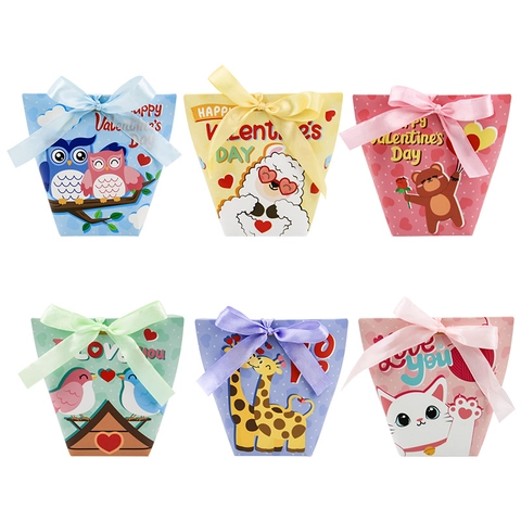 Scatole Regalo San Valentino Animali Carta Sacchetti Caramelle Con Fiocco Confezione Decorativa