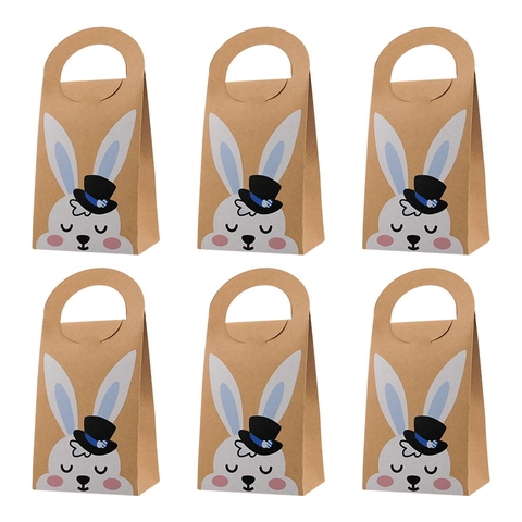Easter Bunny Kraft Paper Gift Bags Cartoon Rabbit Handheld Candy Box Festive Party Favor Packaging Folding Handle Treat Bag