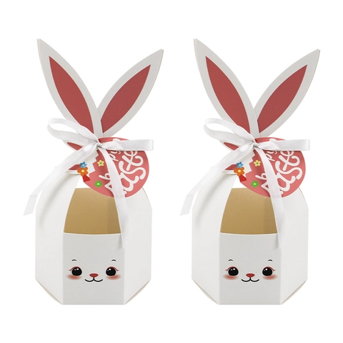 Easter Rabbit Shape Paper Gift Boxes With Ribbon Bow For Spring Party Favor Treat Packaging Candy Box Cute Bunny 3D Ears