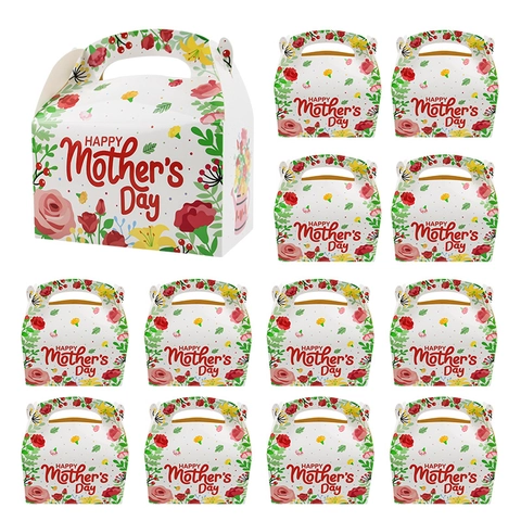 Handheld Happy Mother's Day Gift Boxes White Cardboard Floral Pattern Paper Boxes For Candy Treats Mothers Day Celebration