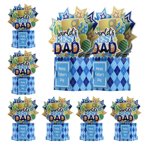 Father's Day 3D Pop-Up Greeting Card World's Best Dad Trophy Paper Foldable Desk Centerpiece Decoration For Men Dad
