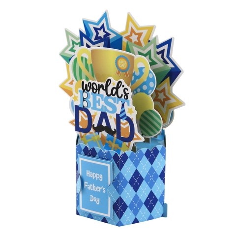 Father's Day 3D Pop-Up Greeting Card World's Best Dad Trophy Paper Foldable Desk Centerpiece Decoration For Men Dad
