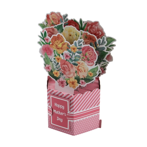 Biglietto d'Auguri 3D Pop-Up per la Festa della Mamma Design a Mazzo di Fiori Cartoncino Rosa Con Busta Regalo Donna