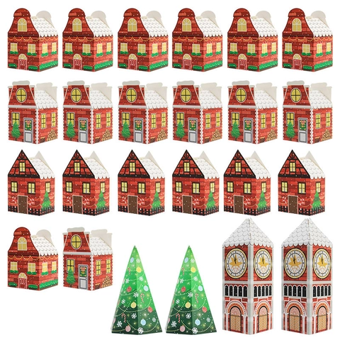 Christmas Gift Boxes Paper Candy Treat Boxes House Bell Tower Tree Shape Holiday Party Favors For Kids