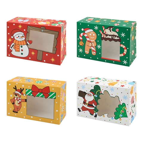 Christmas Cookie Boxes With Window White Cardboard Gift Packaging For Candy Treats Holiday Party Decor Santa Patterns