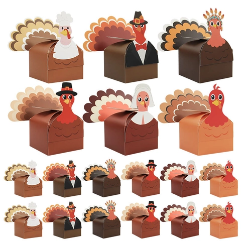 Thanksgiving Turkey Gift Boxes Cardboard Candy Packaging Fall Holiday Party Favors Cartoon Characters Decorations