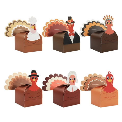 Thanksgiving Turkey Gift Boxes Cardboard Candy Packaging Fall Holiday Party Favors Cartoon Characters Decorations
