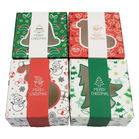 Weihnachten Plätzchen Geschenkboxen Mit Klarem PVC Fenster Quadratisch Weißer Karton Süßigkeiten Behälter Für Urlaub Party