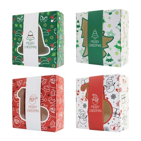 Weihnachten Plätzchen Geschenkboxen Mit Klarem PVC Fenster Quadratisch Weißer Karton Süßigkeiten Behälter Für Urlaub Party