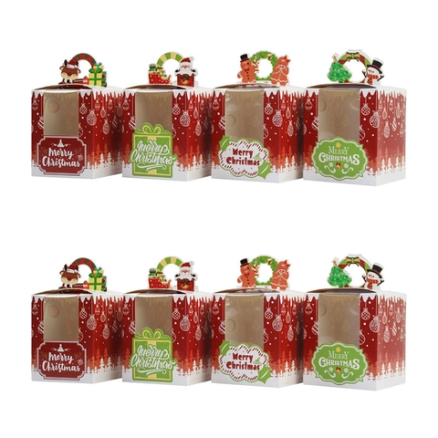Boîtes Cadeaux Pour Muffins De Noël Avec Fenêtre Transparente Et Poignée Carton Emballage De Biscuits De Fête Père Noël Renne Bonhomme