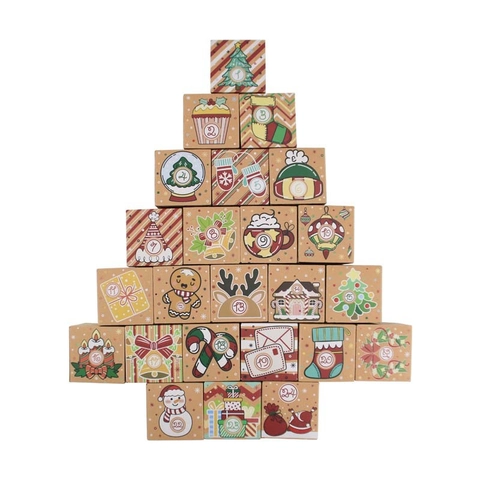 Calendario dell'Avvento in Carta Kraft Confezione Regalo Fai-da-te Contenitori per Caramelle Con Numeri 1-24 Decorazioni Natalizie