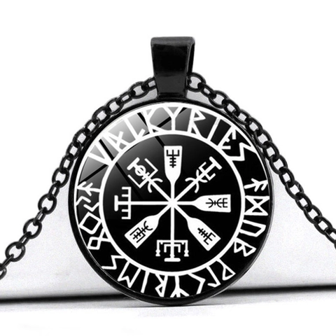 Nordische Wikinger Kompass Vegvisir Anhänger Halskette Vintage Glas Cabochon Zinklegierung Rune Schmuck Für Herren Damen