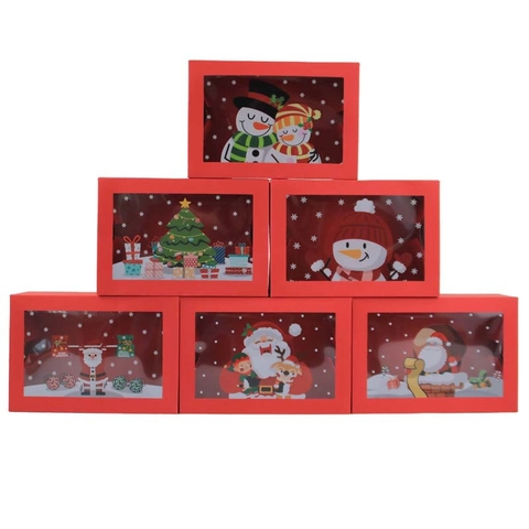 Weihnachten Rote Karton Geschenkschachteln Mit Klarsichtfenster Für Kekse Süßigkeiten Verpackung Weihnachtsmann Schneemann Design Feiertag Party Zubehör