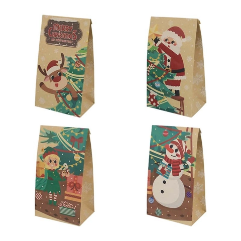 Weihnachts-Kraftpapiertüten Mit Aufklebern Cartoon Weihnachtsmann Schneemann Rentier Muster Urlaub Party Süßigkeiten