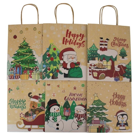 Weihnachtsgeschenktüten Kraftpapier Tragbare Quadratische Boden Cartoon Weihnachtsmann Schneemann Muster Feiertagsverpackungstaschen