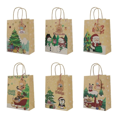 Weihnachtsgeschenktüten Kraftpapier Tragbare Quadratische Boden Cartoon Weihnachtsmann Schneemann Muster Feiertagsverpackungstaschen