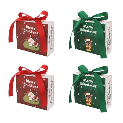 Scatola Regalo Natale a Cassetto Carta Kraft Confezione Caramelle Fiocco in Raso Babbo Natale Renna Decorazione Festa