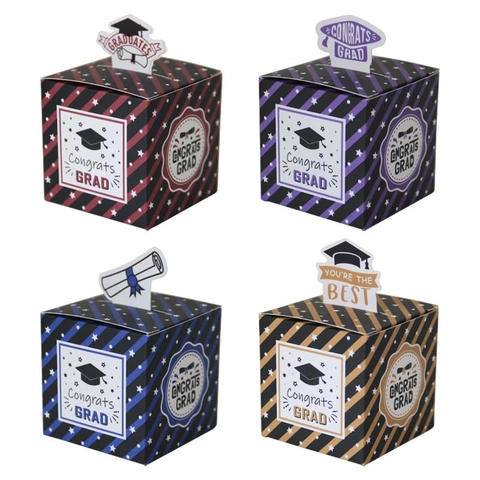 European Square Graduation Cap Candy Box With Congrats Grad Stickers Paper Gift Packaging For Graduation Party Favor