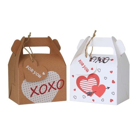 Kraft Paper Wedding Candy Boxes Valentine's Day Heart Pattern Portable Gift Box With Twine And Tags Party Favor Boxes For Treats XOXO