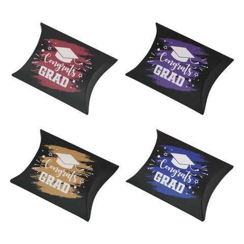 Embalaje de Regalo de Papel Forma Almohada Diseño Birrete Graduación para Caramelos y Recuerdos de Fiesta Envases Cartón