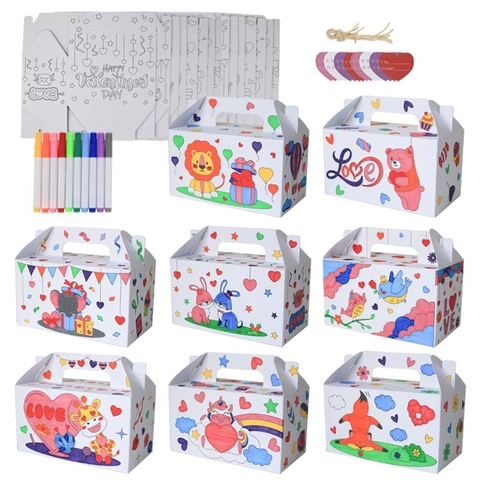 Cajas De Regalo Para Colorear DIY San Valentín Caja De Regalo Diseño Corazón Bolsas De Papel Con Rotuladores Etiquetas Y Cuerda