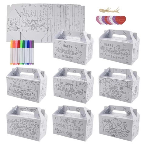 Cajas De Regalo Para Colorear DIY San Valentín Caja De Regalo Diseño Corazón Bolsas De Papel Con Rotuladores Etiquetas Y Cuerda