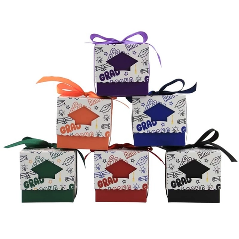 Abschluss Papier Geschenkbox Mit Satinband Schleife Doktorhut Fenster Aushöhlung Süßigkeitenschachteln Für Abschlussfeier Partyartikel Glückwunsch Grad Verpackungsbox