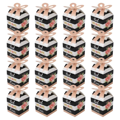 Muttertag Geschenkbox Papier Süßigkeiten Verpackung Blumenmuster Streifen Design Schmetterlingsverschluss Für Mama