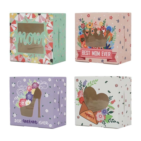 Europäische quadratische Keks-Geschenkbox aus Papier zum Muttertag mit Fenster Blumenmuster Best Mom Ever