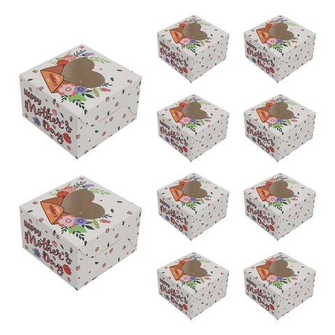 Cajas de Regalo para Galletas de Cartón Cuadrado Con Ventana Transparente Floral Happy Mother's Day Cajas para Dulces Patrones Surtidos Para Panadería Caramelos Fiesta