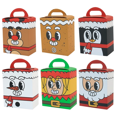 Weihnachten Handheld Geschenkbox Cartoon Rentier Weihnachtsmann Quadratische Papier Süßigkeitenbox Tragbare Party Verpackungstasche