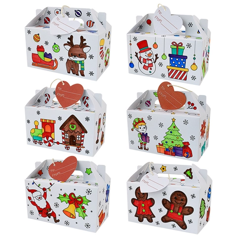 Juego De Cajas De Regalo De Colorear De Navidad DIY Con Rotuladores De Acuarela Papá Noel Muñeco De Nieve Reno Cajas De Papel Para Niños Fiesta