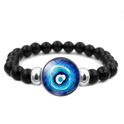 Evil Eye Perlenarmband Harz Schwarze Perlen Türkischer Nazar Schutzanhänger Glas Schmuck Mode Glücksanhänger Dehnbar