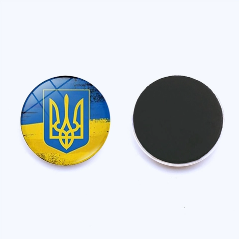 Refrigerator Magnets Ukraine Flag Trident Crystal Glass Round Magnetic Home Decor Souvenirs