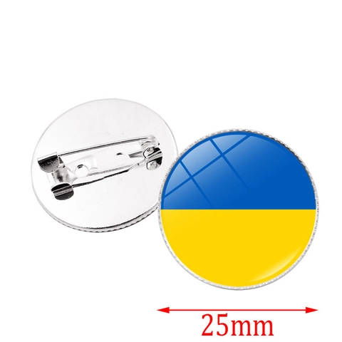 Spilla Rotonda In Lega Con Cabochon In Vetro Bandiera Ucraina Emblema Tridente Distintivo Versatile Accessorio Per Borse