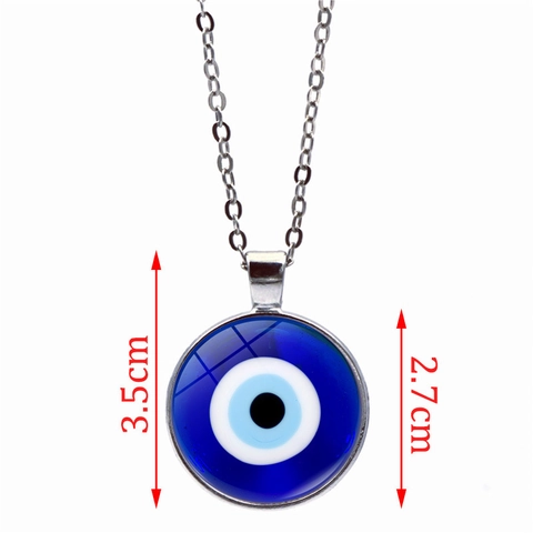 Turkish Evil Eye Necklace Round Glass Pendant Silver Tone Zinc Alloy Cross Chain Nazar Amulet Jewelry For Women Men