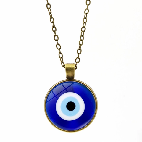 Turkish Evil Eye Pendant Necklace Vintage Bronze Zinc Alloy Glass Cabochon Retro Ethnic Jewelry For Women Men