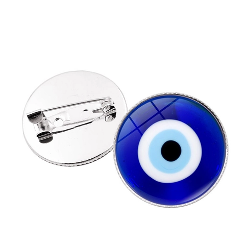 Turkish Evil Eye Brooch Pin Alloy Glass Cabochon Nazar Badge Round Vintage Ethnic Jewelry Accessory For Clothing Backpack Unisex