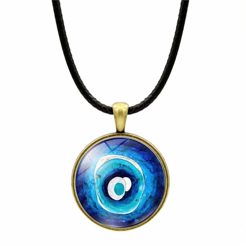 Vintage Böser Blick Anhänger Halskette Für Damen Herren Zinklegierung Glas Zeit Edelstein Rund Böhmisch Schmuck Mit Schwarzer Schnur