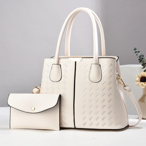 Women Fashion PU Leather Shoulder Bag Set Large Capacity Tote Bag And Matching Envelope Clutch With Woven Texture Elegant Handbag