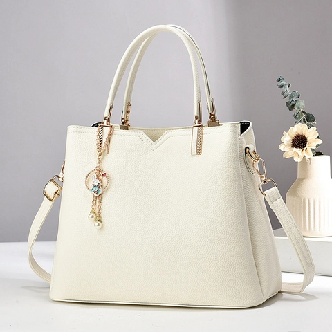 Sac À Main Élégant Pour Femme En Cuir PU Grainé Avec Bandoulière Amovible Et Charmant Pendentif Lapin Künstliche Perle Fourre-tout