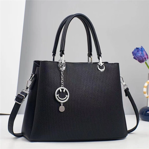 Dames Urban Minimalistisch PU Lederen Handtas Verticale Strepen Macaron Kleur Tote Multi Layer Capaciteit Crossbody Tas Met Gezicht Hanger