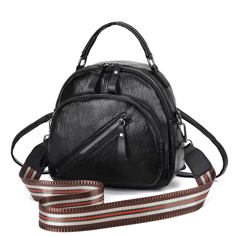 Bolso Bandolera De Mujer Cuir PU Textura Litchi Múltiples Bolsillos Con Cremallera Correa De Tejido Rayado Bolso De Mano