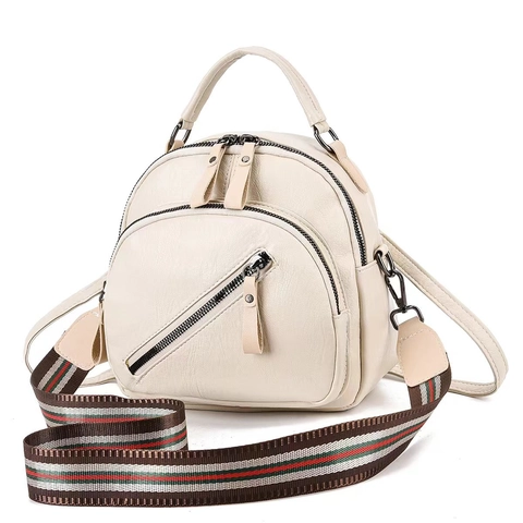 Bolso Bandolera De Mujer Cuir PU Textura Litchi Múltiples Bolsillos Con Cremallera Correa De Tejido Rayado Bolso De Mano