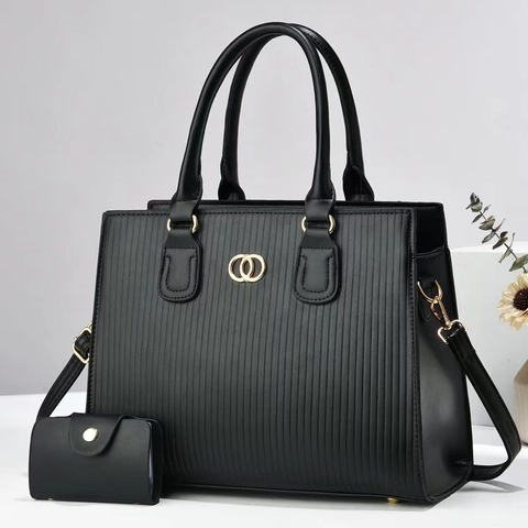 Sac Bandoulière Femme en Cuir PU Rayé Gaufré Ensemble Sac à Main Grande Capacité Avec Bandoulière Amovible Sac Cabas Mode